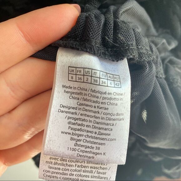 NWT Rotate Birger Christensen black Rikke ruched flocked flare sleeve mini dress - Picture 6 of 9